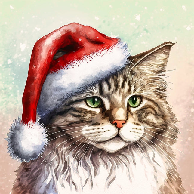 Cat wearing a Santa hat fabric panel