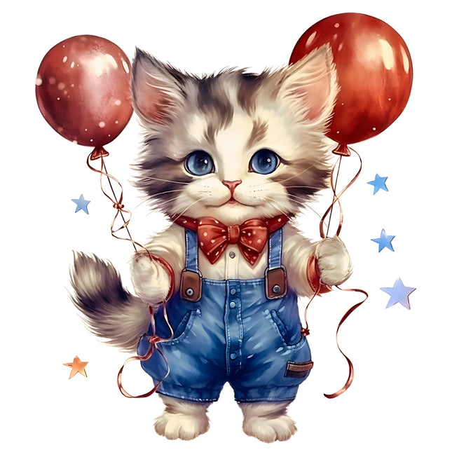 Patriotic Kitten Cat 100% Cotton Fabric Panel Block T399