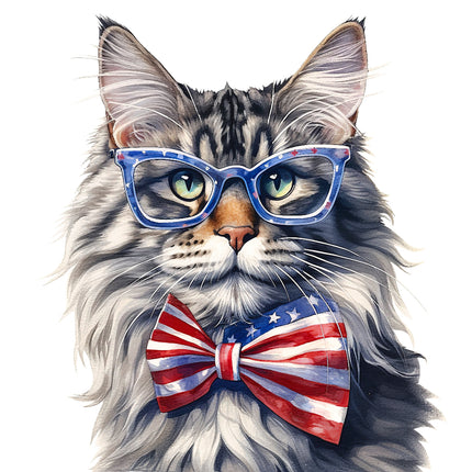 Cat wearing American flag glasses and bow tie fabric panel