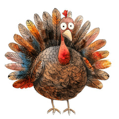 cartoon turkey with colorful feathers fabric panel