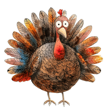 cartoon turkey with colorful feathers fabric panel