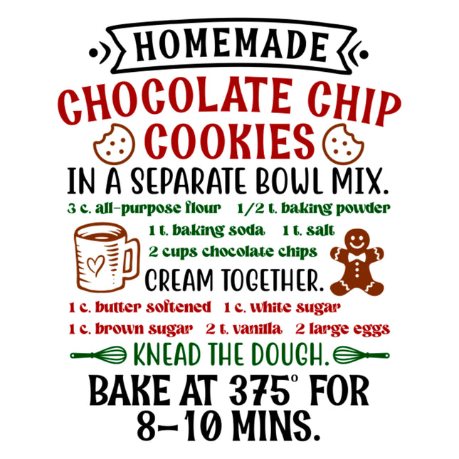 Chocolate Chip Cookie Recipe 100% Cotton Fabric Panel Block T414