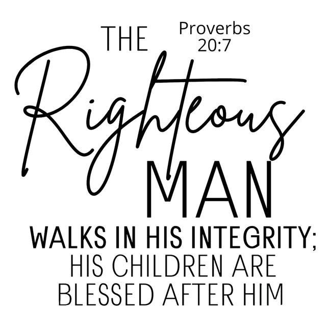 Proverbs 20:7 Bible Verse Scripture 100% Cotton Fabric Panel Block T421