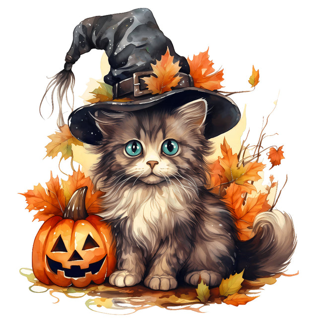 Cat wearing a witch hat fabric panel