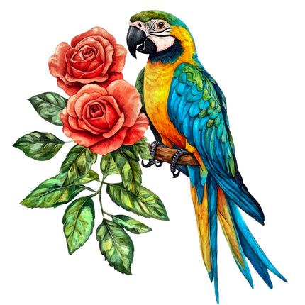 Floral Parrot Bird 100% Cotton Fabric Panel Block T52