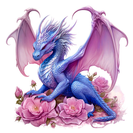 Blue dragon with pink wings and tail fabric panel