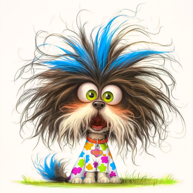 Cartoon dog with colorful hair and outfit quilt block