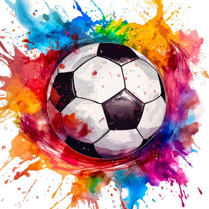 Soccer ball with colorful splashes of paint fabric panel