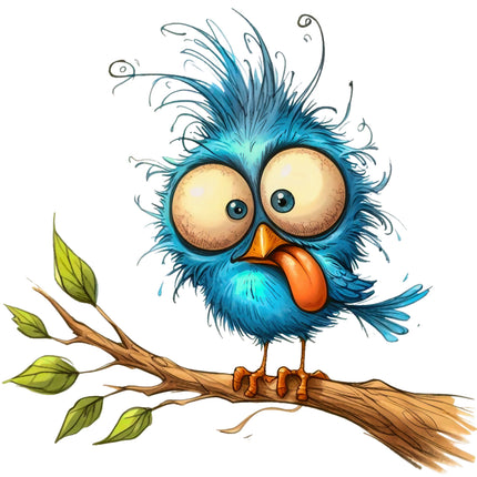 Cartoon blue bird with large eyes quilt block