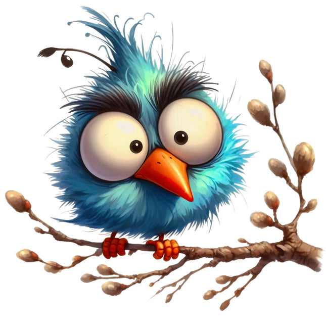 Cartoon blue owl with large eyes quilt panel