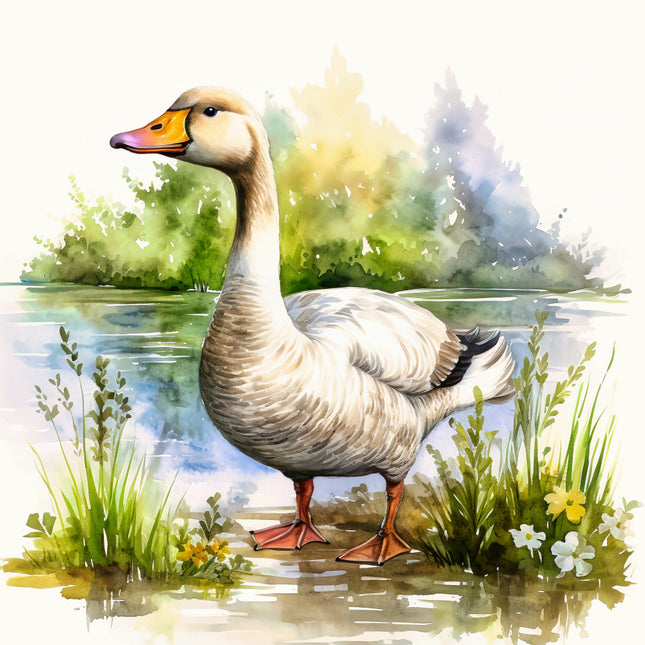goose standing in water fabric panel