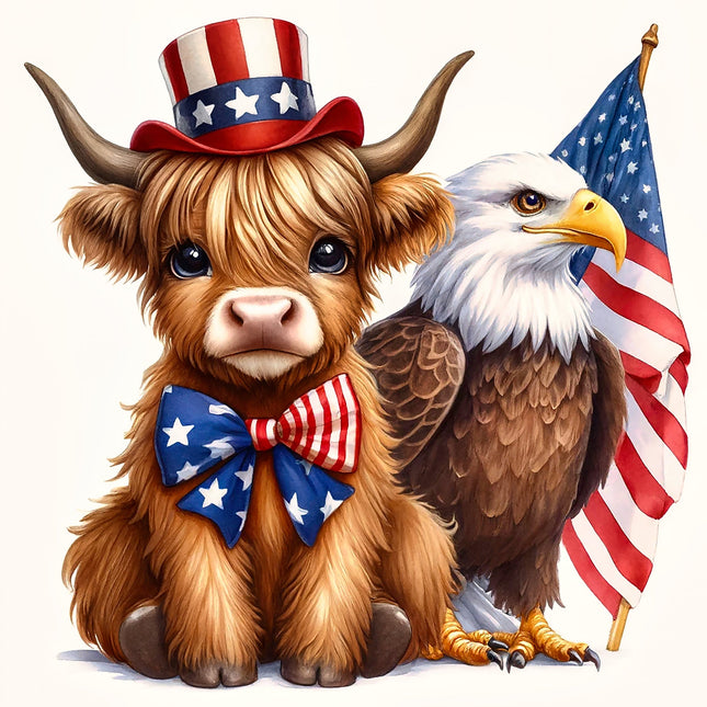 Cow and eagle with American flag fabric panel