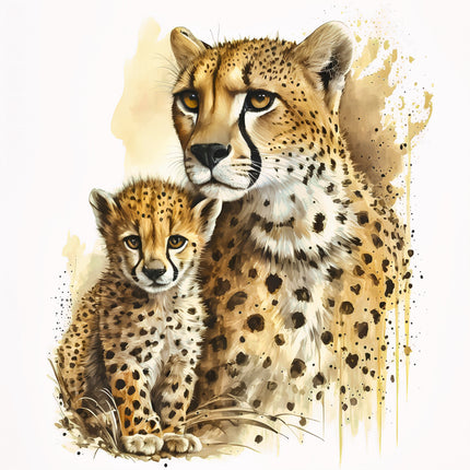 cheetah and her cub fabric panel block