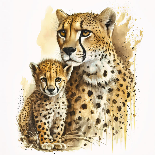 cheetah and her cub fabric panel block