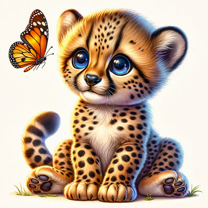 cheetah cub with a butterfly quilt panel