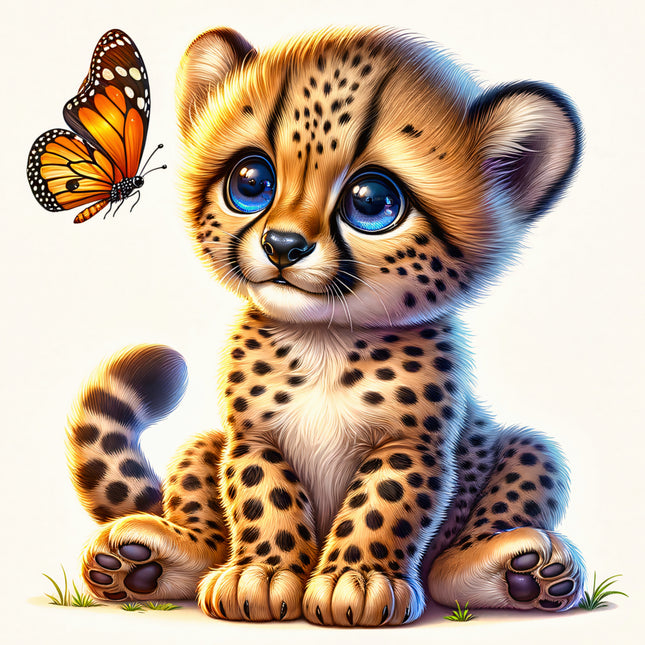 cheetah cub with a butterfly quilt panel