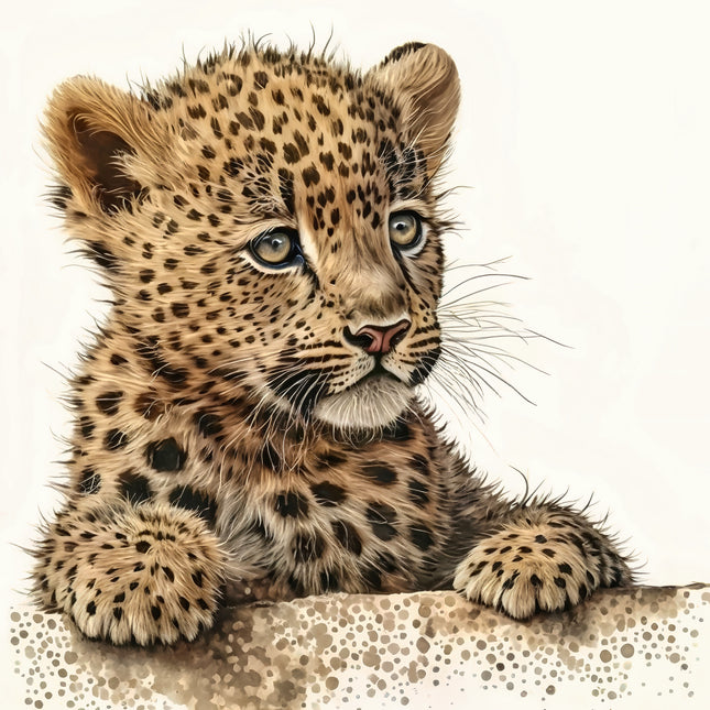 leopard sitting on a rock fabric panel block