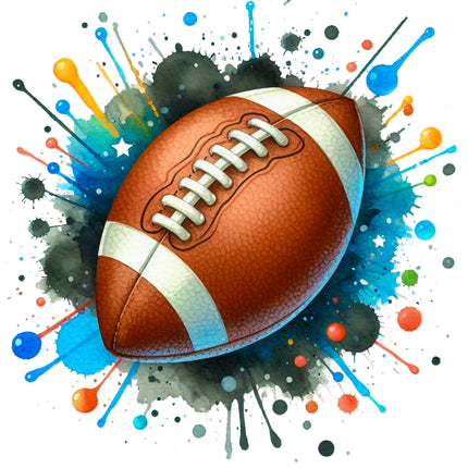 Colorful football with paint splashes fabric panel