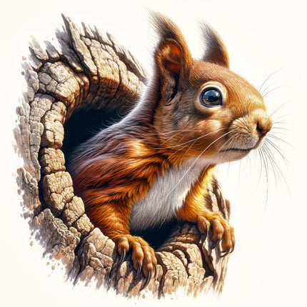 Squirrel peeking out from a tree hole fabric panel