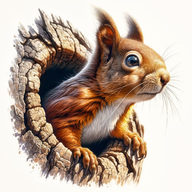 Squirrel peeking out from a tree hole fabric panel