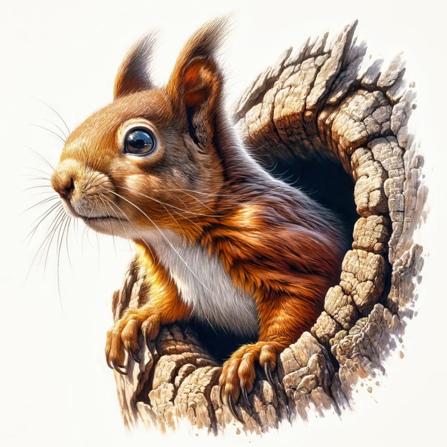 Squirrel peeking out from a tree fabric panel block