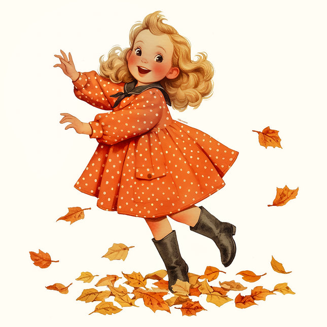 Vintage Look Girl on Autumn Day 100% Cotton Fabric Panel Block T811