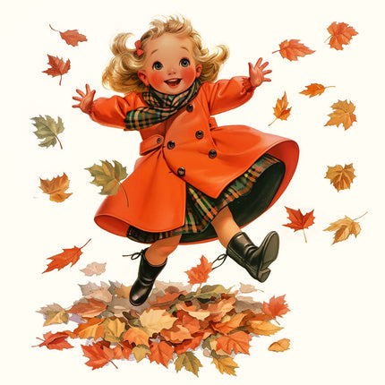 Vintage Look - Girl on Autumn Day 100% Cotton Fabric Panel Block T813