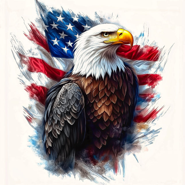Bald eagle with an American flag in the background fabric panel
