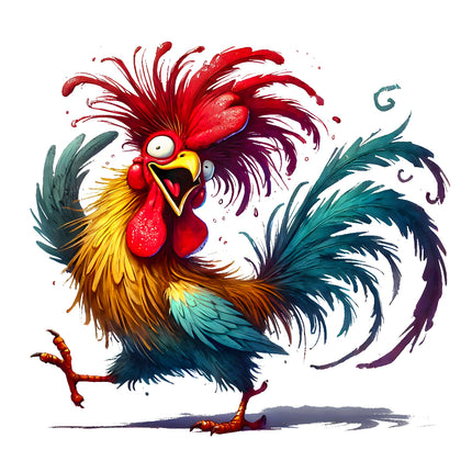 Colorful cartoon rooster fabric panel
