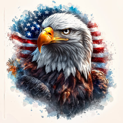 Bald eagle with American flag in the background fabric panel