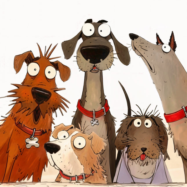 cartoon dogs with various expressions and colors quilt panel