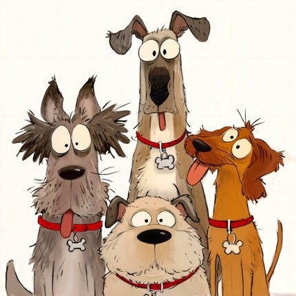 Four cartoon dogs fabric panel