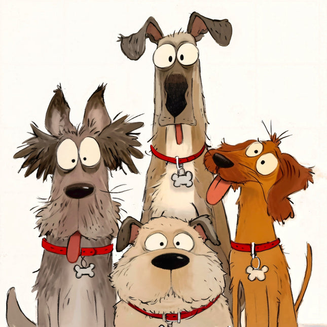 Four cartoon dogs fabric panel