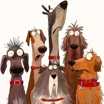 five cartoon dogs with different breeds fabric panel