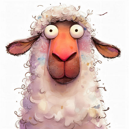 cartoon sheep with a fluffy white coat fabric panel