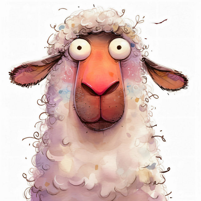 cartoon sheep with a fluffy white coat fabric panel