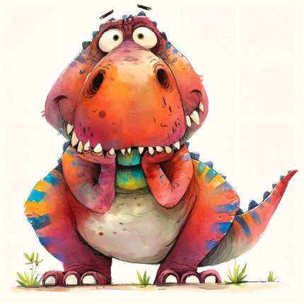 Colorful cartoon dinosaur with a happy expression fabric panel