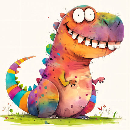 Colorful cartoon dinosaur quilt block