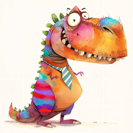 Colorful cartoon dinosaur quilt panel