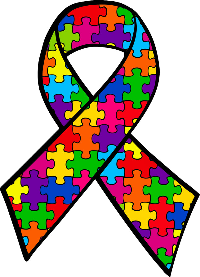 Autism Awareness Ribbon 100% Cotton Fabric Panel Block T930