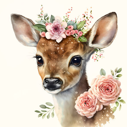 Floral Deer 100% Cotton Fabric Panel Block T953
