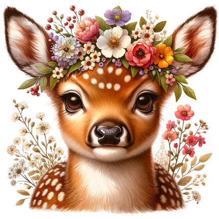 Deer with a floral crown quilt panel