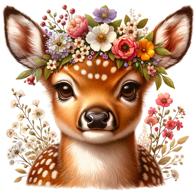 Deer with a floral crown quilt panel