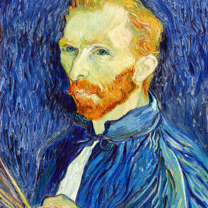 A digitally printed 100% cotton fabric panel featuring a self-portrait of Vincent Van Gogh with a focus on his face.