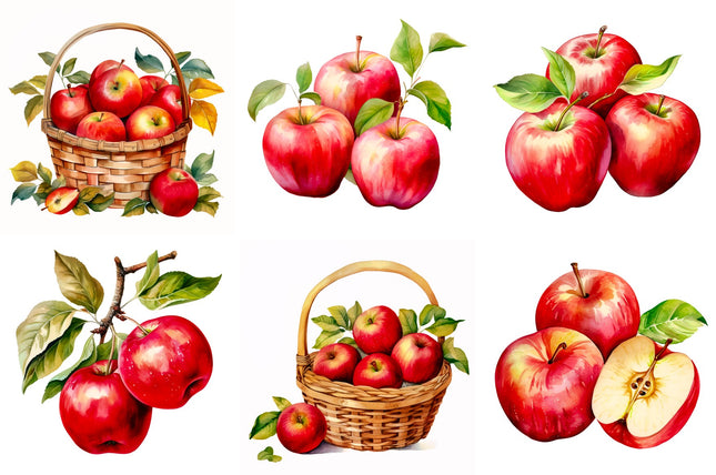 6 Piece 6"x6" Apples 100% Cotton Fabric Panel Squares Quilting Blocks