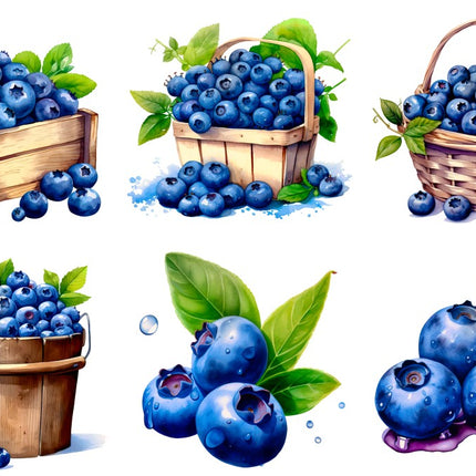 6 Piece 5"x5" Blueberries 100% Cotton Fabric Panel Squares Quilting Blocks