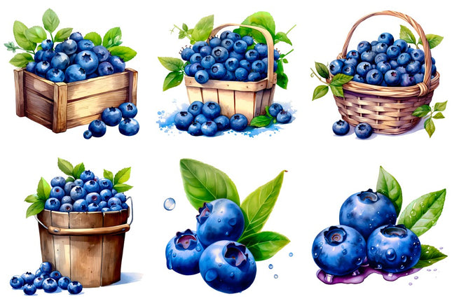 6 Piece 5"x5" Blueberries 100% Cotton Fabric Panel Squares Quilting Blocks