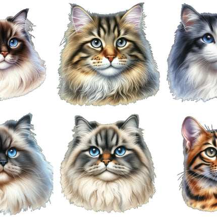 6 Piece 6"x6" Cats 100% Cotton Fabric Panel Squares Quilting Blocks