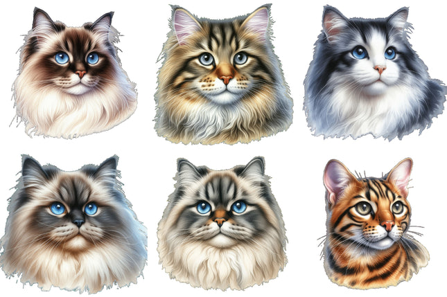 6 Piece 6"x6" Cats 100% Cotton Fabric Panel Squares Quilting Blocks