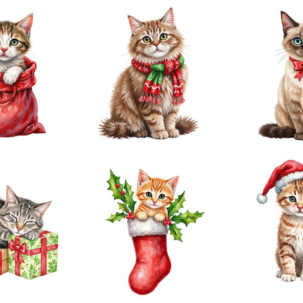 Set of six Christmas-themed cats quilt blocks